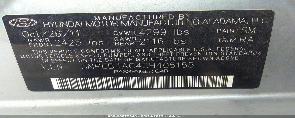 5NPEB4AC4CH405155 2012 HYUNDAI SONATA photo no. 9
