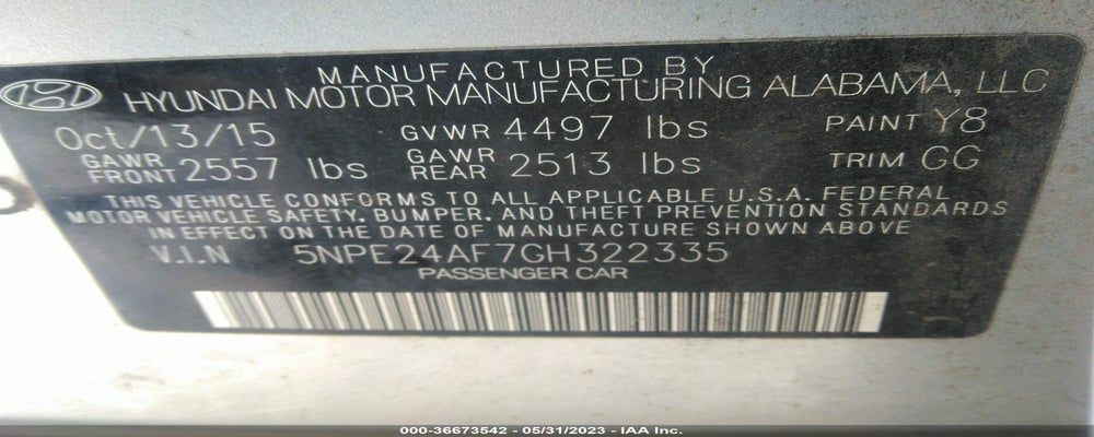 5NPE24AF7GH322335 2016 HYUNDAI SONATA photo no. 9