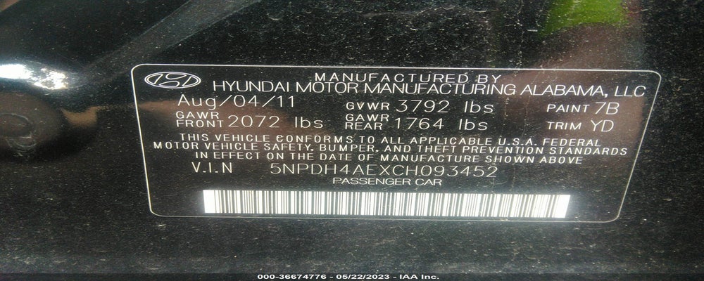 5NPDH4AEXCH093452 2012 HYUNDAI ELANTRA photo no. 9