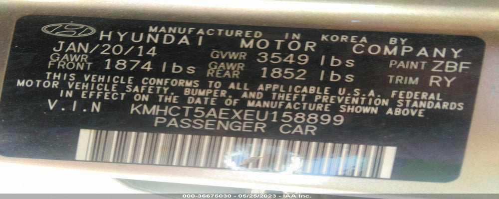 KMHCT5AEXEU158899 2014 HYUNDAI ACCENT photo no. 9