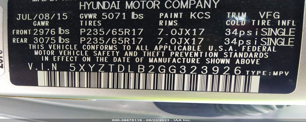 5XYZTDLB2GG323926 2016 HYUNDAI SANTA FE SPORT photo no. 9
