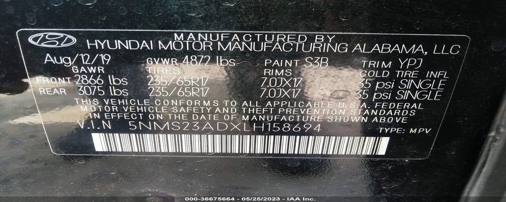 5NMS23ADXLH158694 2020 HYUNDAI SANTA FE photo no. 9