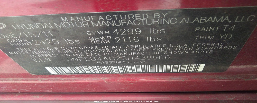 5NPEB4AC2CH439966 2012 HYUNDAI SONATA photo no. 9