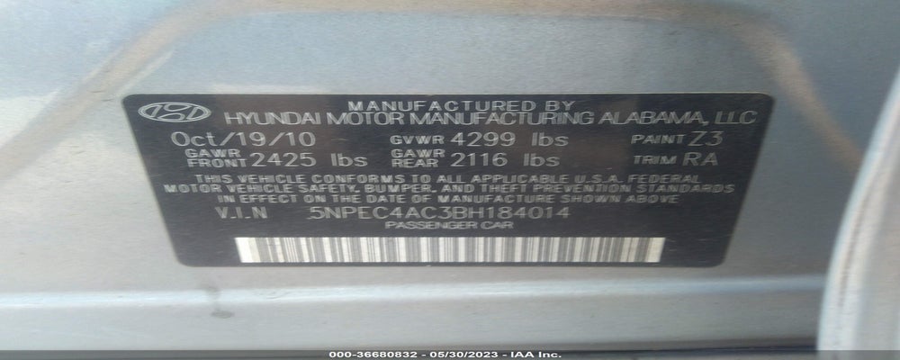 5NPEC4AC3BH184014 2011 HYUNDAI SONATA photo no. 9