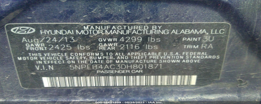 5NPEB4AC3DH801871 2013 HYUNDAI SONATA photo no. 9