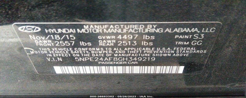 5NPE24AF8GH349219 2016 HYUNDAI SONATA photo no. 9