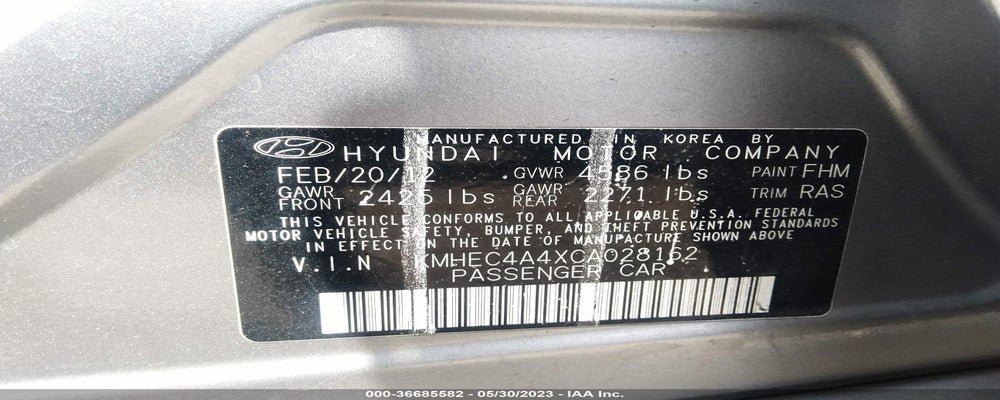 KMHEC4A4XCA028162 2012 HYUNDAI SONATA photo no. 9