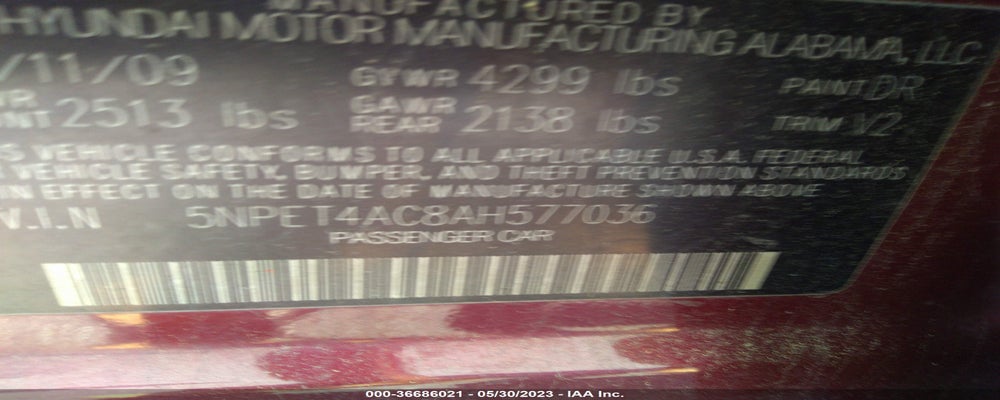 5NPET4AC8AH577036 2010 HYUNDAI SONATA photo no. 9