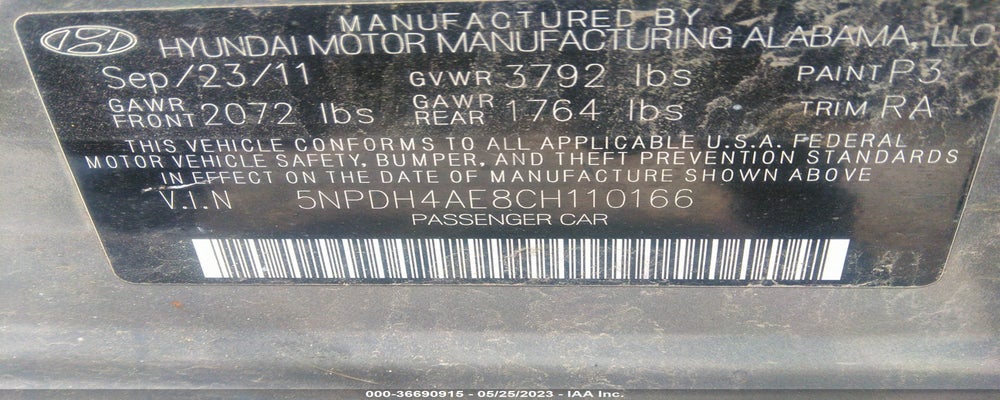 5NPDH4AE8CH110166 2012 HYUNDAI ELANTRA photo no. 9