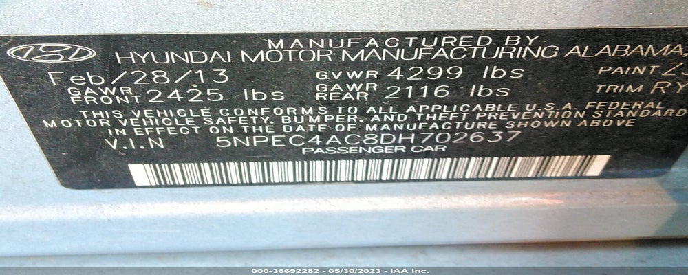 5NPEC4AC8DH702637 2013 HYUNDAI SONATA photo no. 9