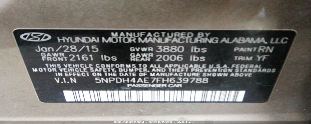 5NPDH4AE7FH639788 2015 HYUNDAI ELANTRA photo no. 9