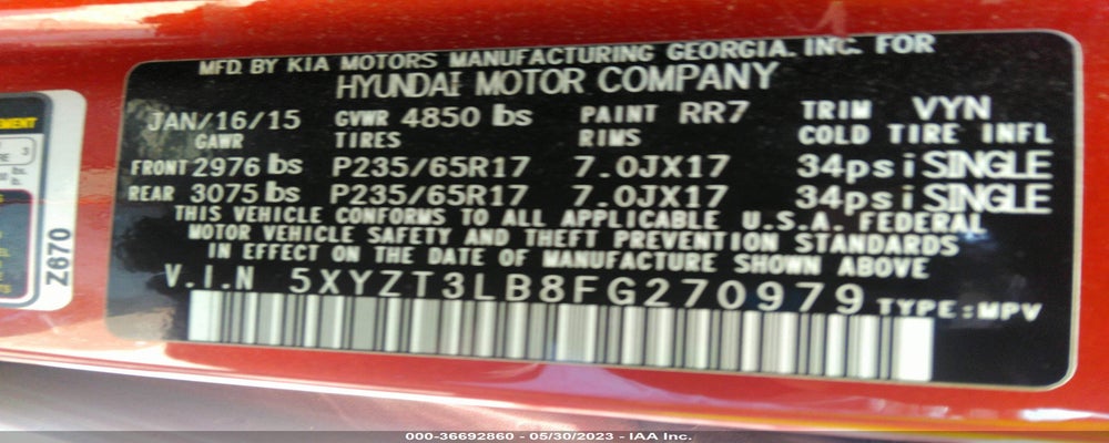 5XYZT3LB8FG270979 2015 HYUNDAI SANTA FE SPORT photo no. 9