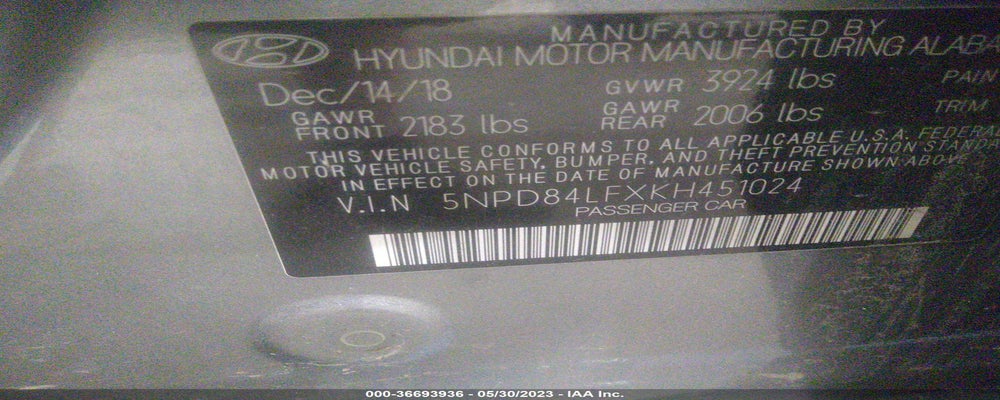 5NPD84LFXKH451024 2019 HYUNDAI ELANTRA photo no. 9