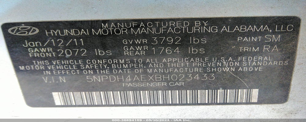5NPDH4AEXBH023433 2011 HYUNDAI ELANTRA photo no. 9