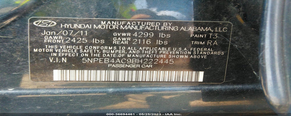 5NPEB4AC9BH222445 2011 HYUNDAI SONATA photo no. 9