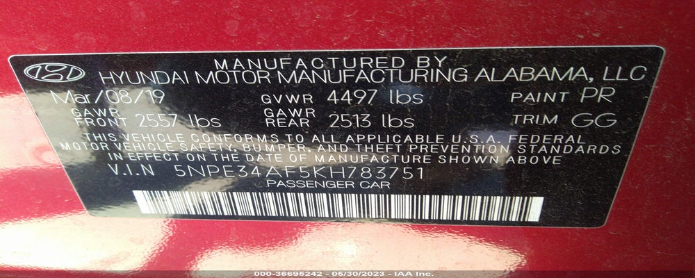 5NPE34AF5KH783751 2019 HYUNDAI SONATA photo no. 9