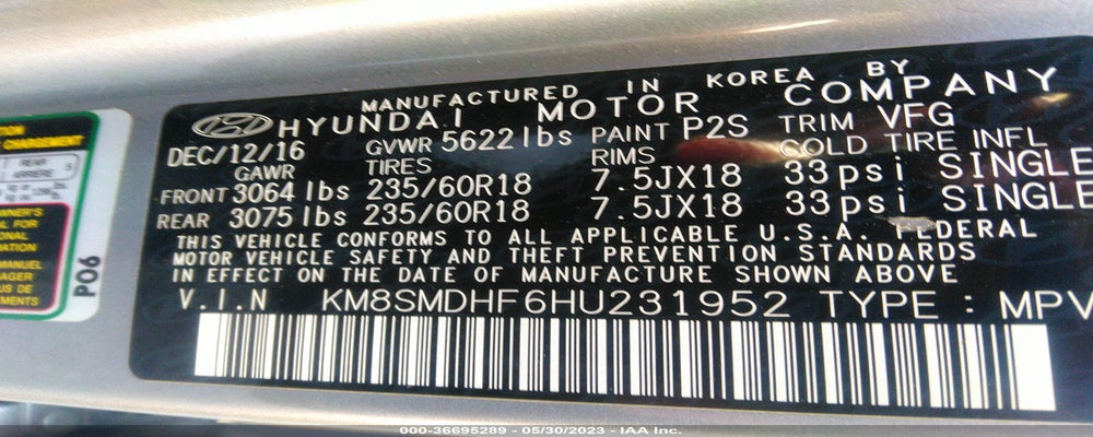 KM8SNDHF6HU231952 2017 HYUNDAI SANTA FE photo no. 9