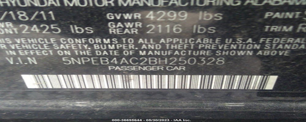 5NPEB4AC2BH250328 2011 HYUNDAI SONATA photo no. 9