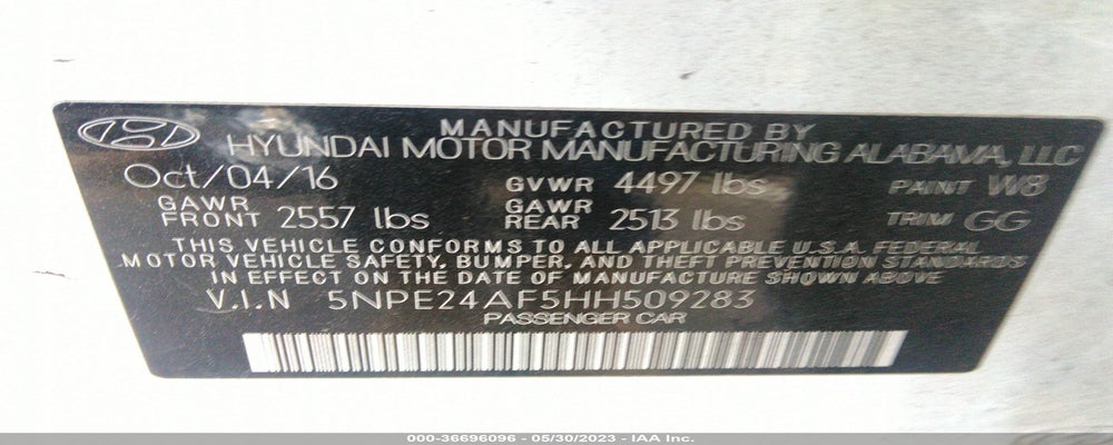 5NPE24AF5HH509283 2017 HYUNDAI SONATA photo no. 9