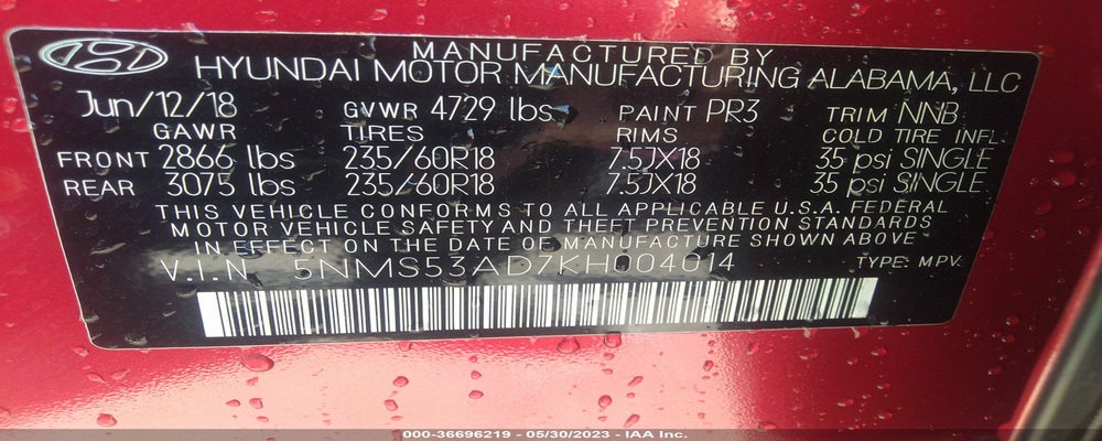 5NMS53AD7KH004014 2019 HYUNDAI SANTA FE photo no. 9