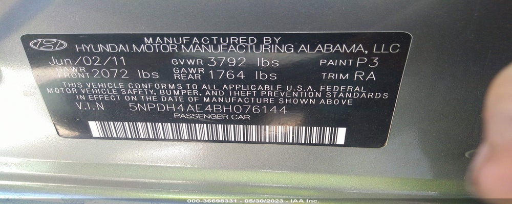 5NPDH4AE4BH076144 2011 HYUNDAI ELANTRA photo no. 9