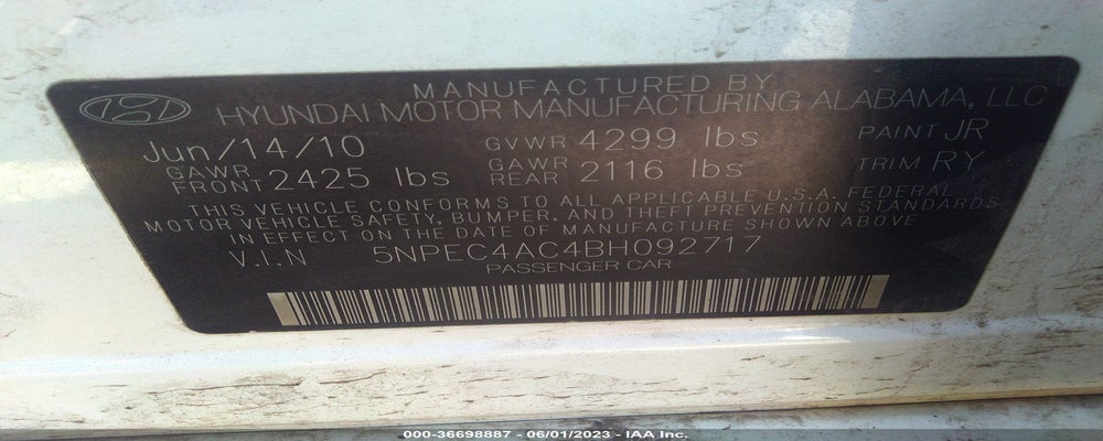5NPEC4AC4BH092717 2011 HYUNDAI SONATA photo no. 9