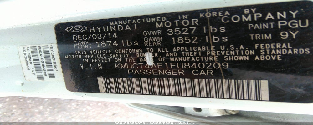 KMHCT4AE1FU840209 2015 HYUNDAI ACCENT photo no. 9