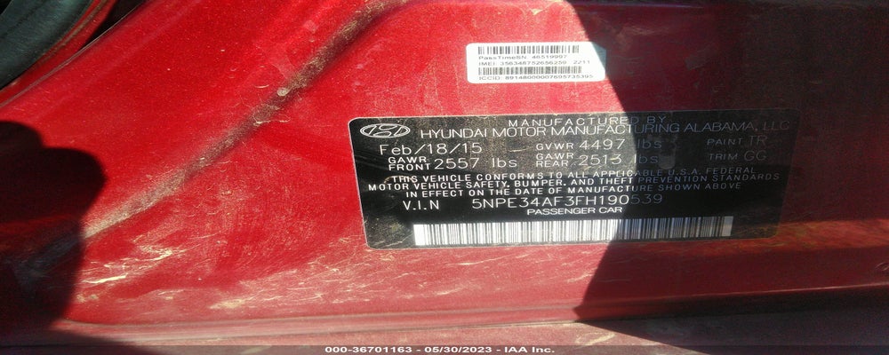 5NPE34AF3FH190539 2015 HYUNDAI SONATA photo no. 9