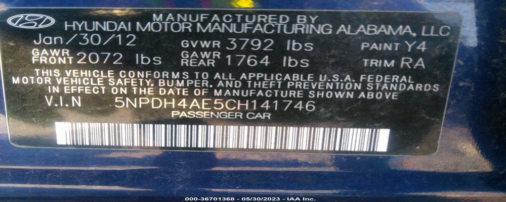 5NPDH4AE5CH141746 2012 HYUNDAI ELANTRA photo no. 9