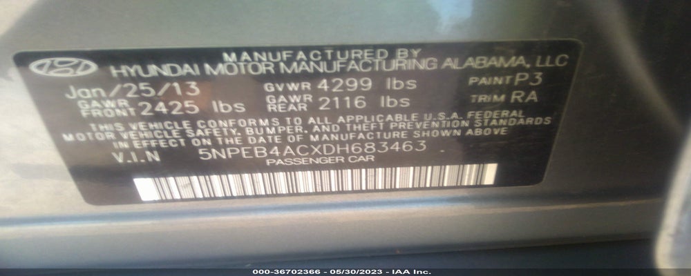 5NPEB4ACXDH683463 2013 HYUNDAI SONATA photo no. 9