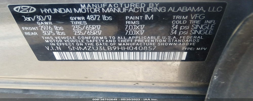 5NMZU3LB9HH040857 2017 HYUNDAI SANTA FE SPORT photo no. 9