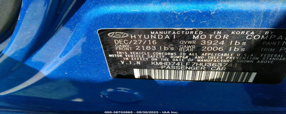 KMHD74LF7HU363741 2017 HYUNDAI ELANTRA photo no. 9