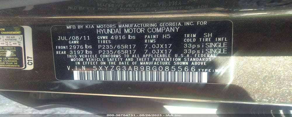 5XYZG3AB9BG085566 2011 HYUNDAI SANTA FE photo no. 9