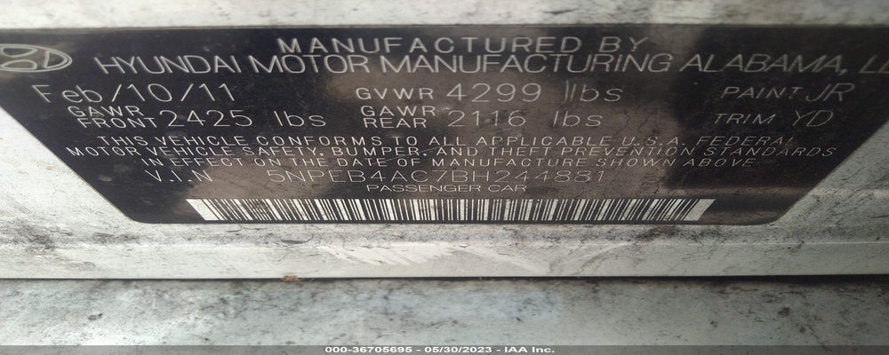 5NPEB4AC7BH244881 2011 HYUNDAI SONATA photo no. 9