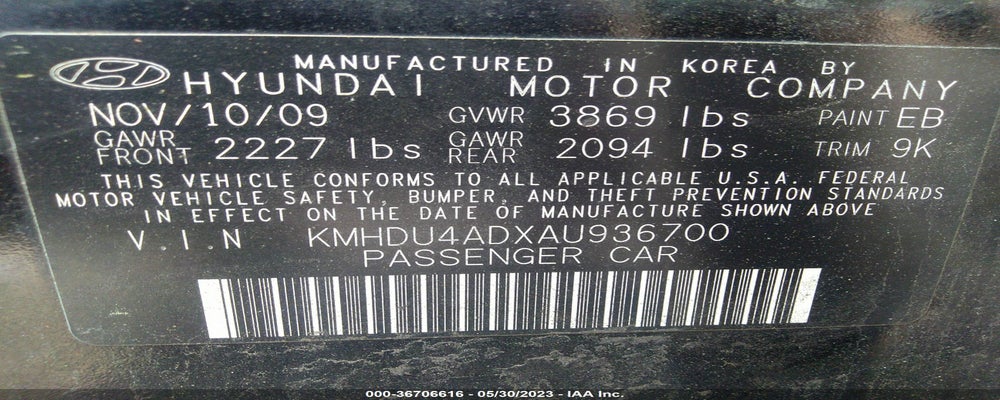 KMHDU4ADXAU936700 2010 HYUNDAI ELANTRA photo no. 9