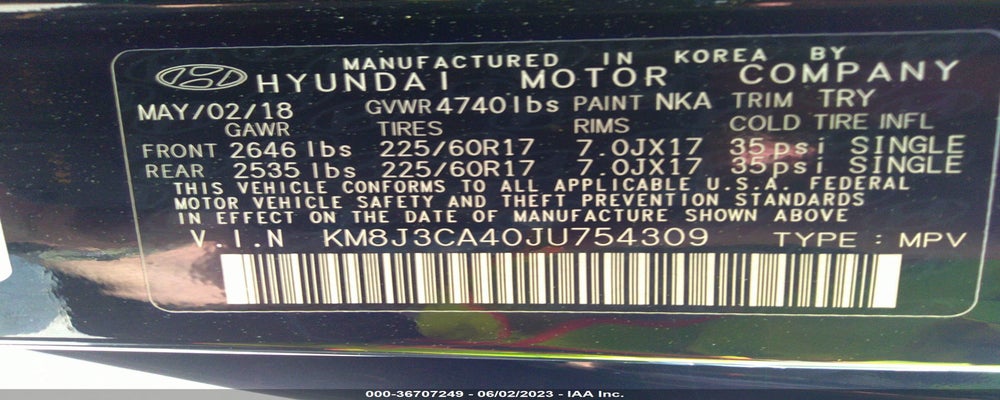 KM8J3CA40JU754309 2018 HYUNDAI TUCSON photo no. 9