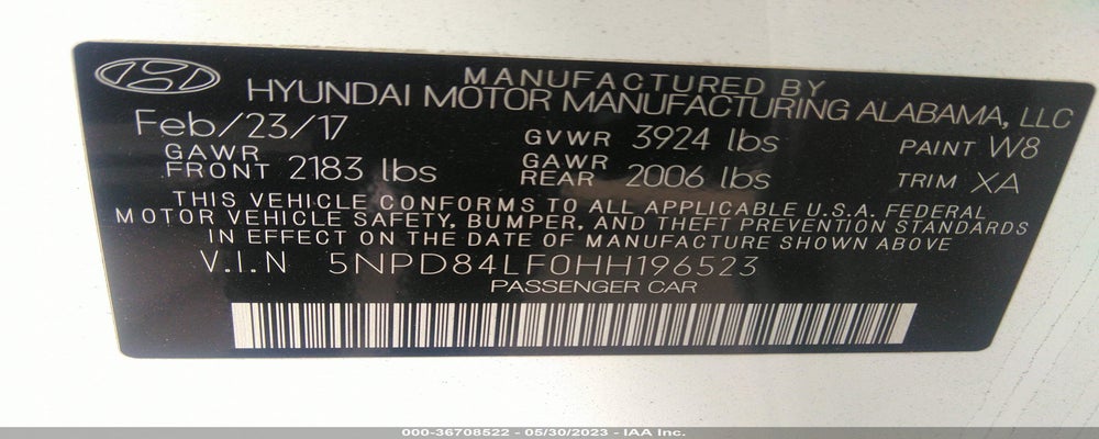5NPD84LF0HH196523 2017 HYUNDAI ELANTRA photo no. 9