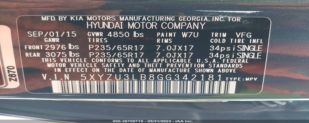 5XYZU3LB8GG342181 2016 HYUNDAI SANTA FE SPORT photo no. 9