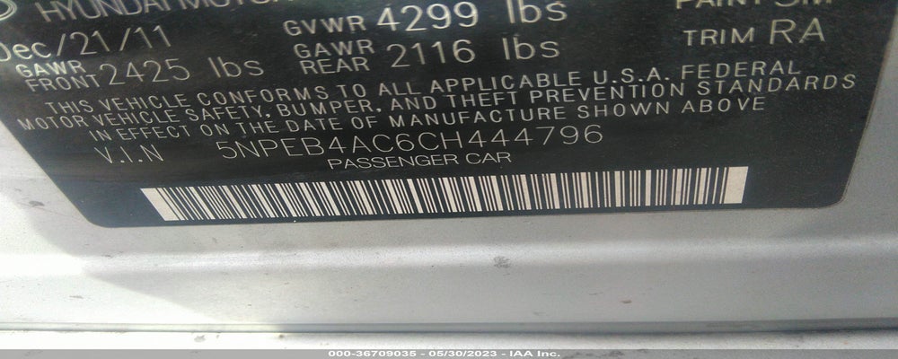 5NPEB4AC6CH444796 2012 HYUNDAI SONATA photo no. 9