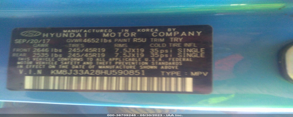 KM8J33A28HU590851 2017 HYUNDAI TUCSON photo no. 9