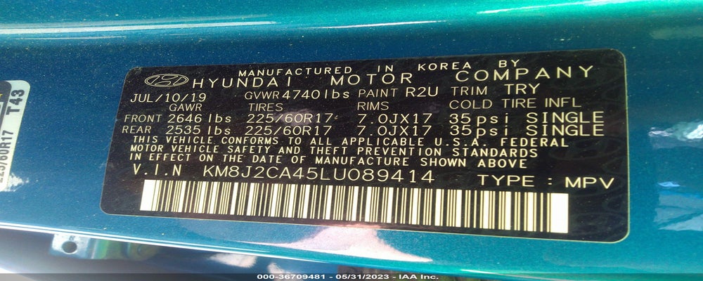 KM8J2CA45LU089414 2020 HYUNDAI TUCSON photo no. 9