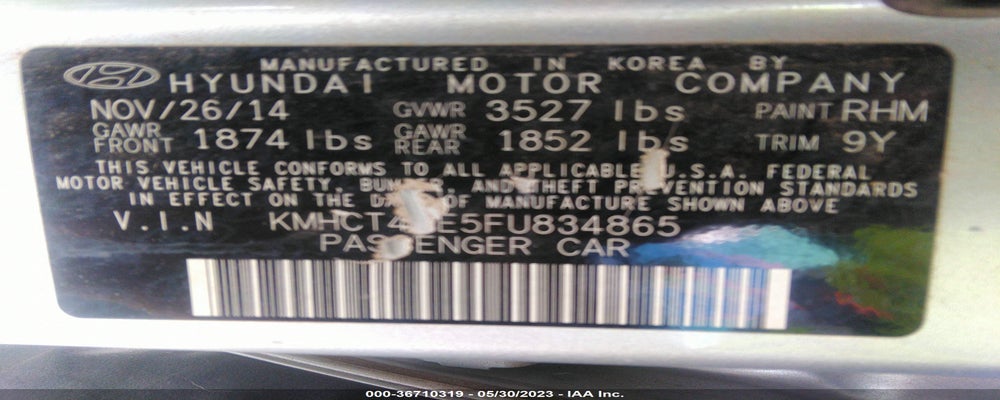 KMHCT4AE5FU834865 2015 HYUNDAI ACCENT photo no. 9