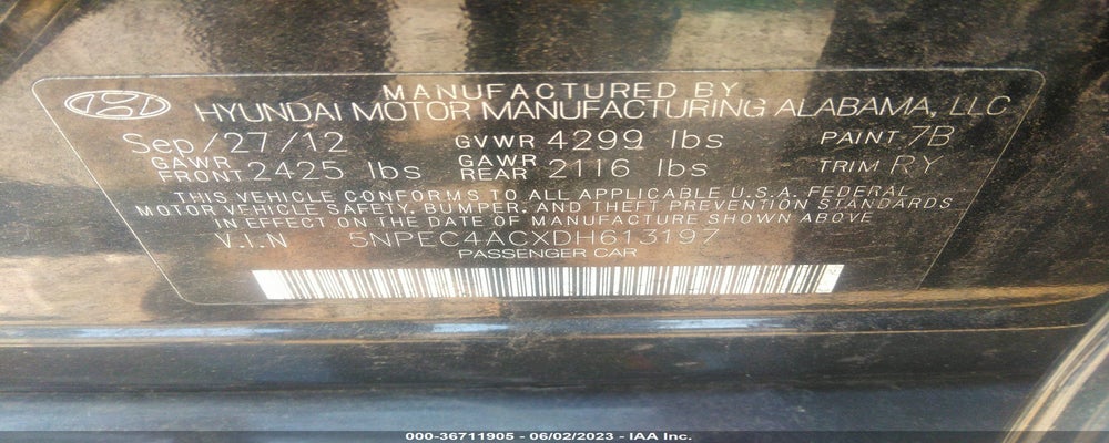 5NPEC4ACXDH613197 2013 HYUNDAI SONATA photo no. 9