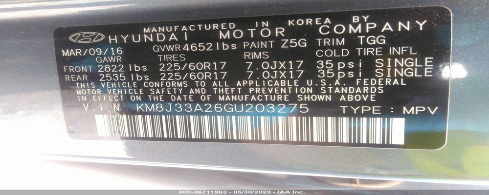 KM8J33A26GU203275 2016 HYUNDAI TUCSON photo no. 9