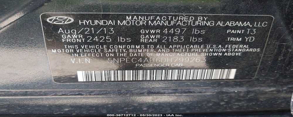 5NPEC4AB6DH799263 2013 HYUNDAI SONATA photo no. 9