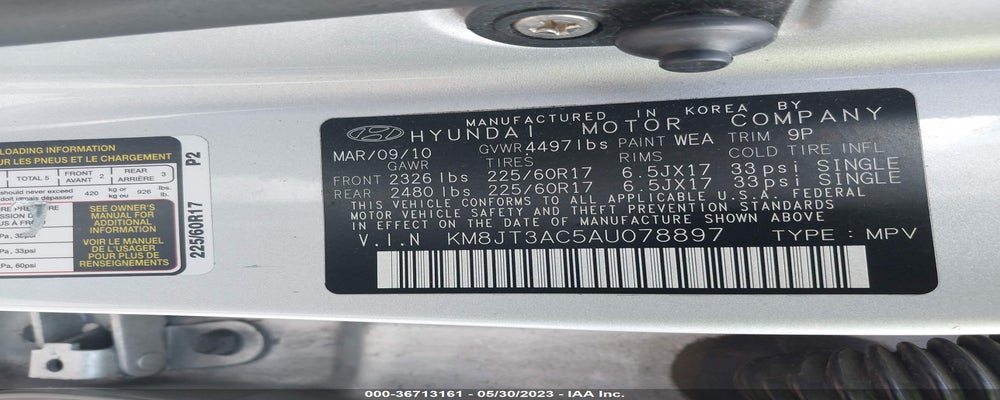 KM8JT3AC5AU078897 2010 HYUNDAI TUCSON photo no. 9