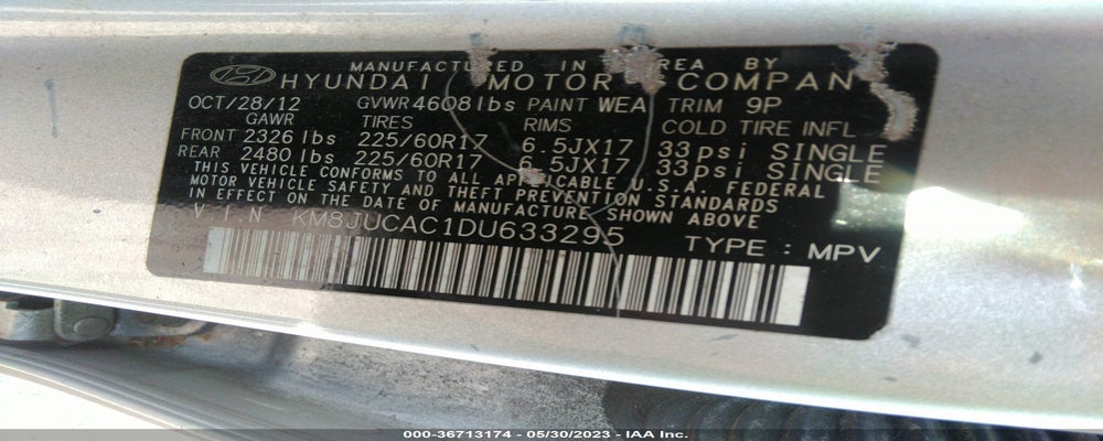 KM8JUCAC1DU633295 2013 HYUNDAI TUCSON photo no. 9