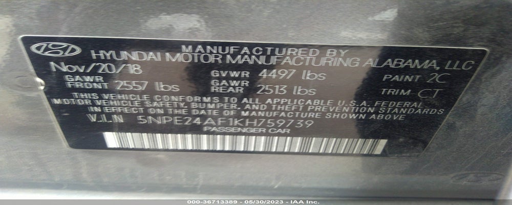 5NPE24AF1KH759739 2019 HYUNDAI SONATA photo no. 9