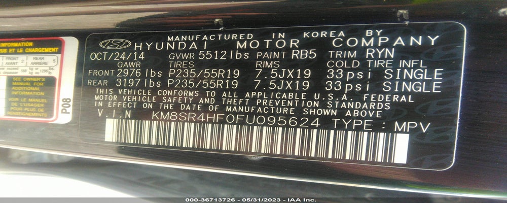 KM8SR4HF0FU095624 2015 HYUNDAI SANTA FE photo no. 9