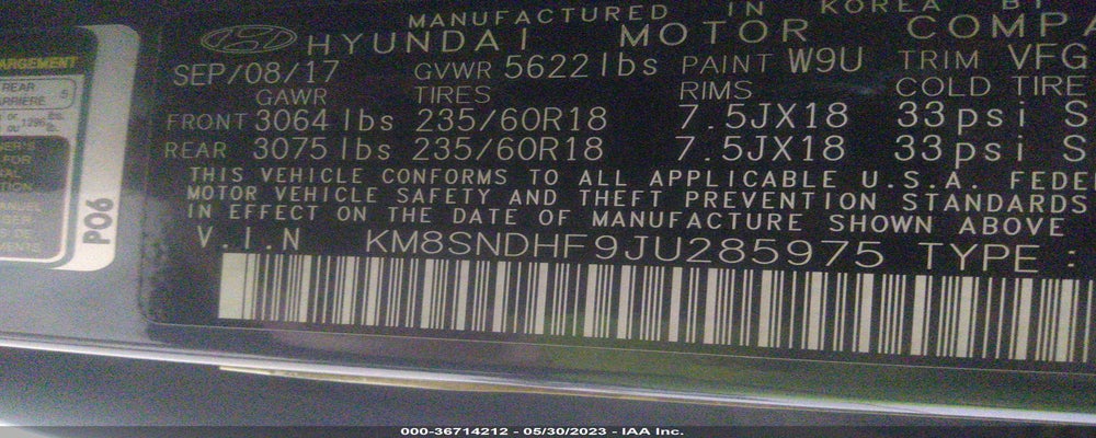 KM8SNDHF9JU285975 2018 HYUNDAI SANTA FE photo no. 9